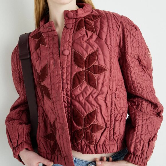 Free People Quinn Quilted Star Appliqué Jacket Cropped Boxy Oversized Rust Marsa - Picture 1 of 15